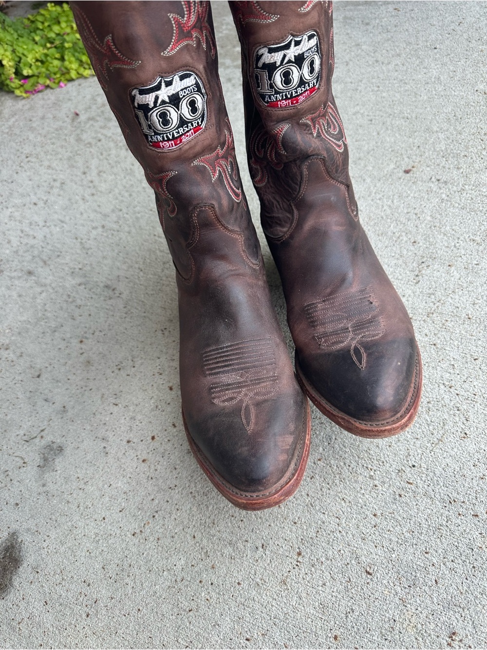Tony Lama Brown  Leather Cowboy Boots with Red Stitching - Picture 3 of 4